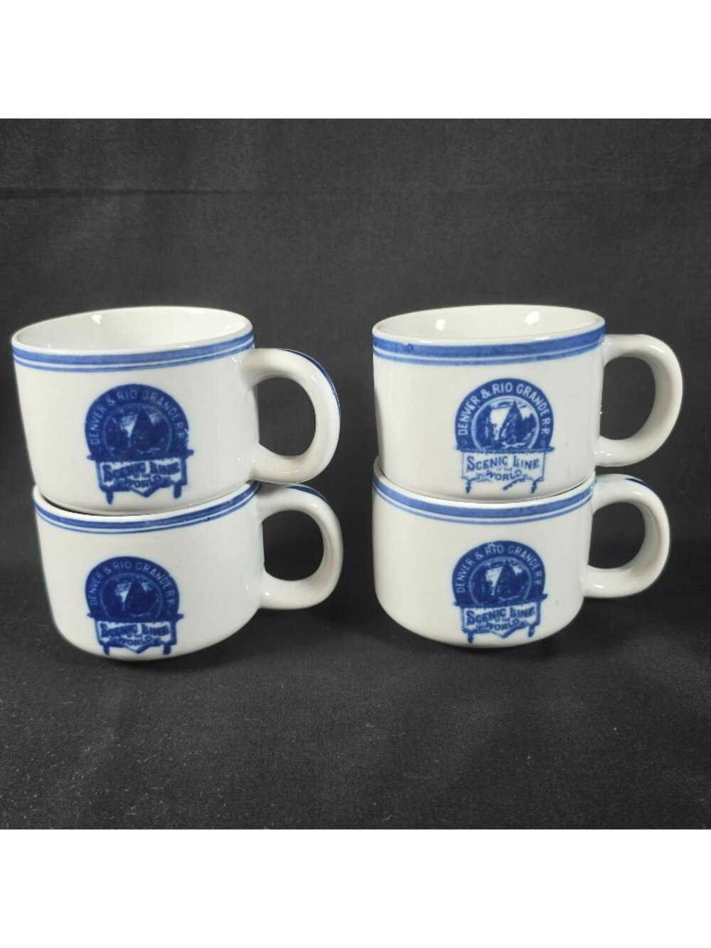 Denver & Rio Grande Railroad Set Of 4 Cup Mug Blue Logo Souvenir Reproduction